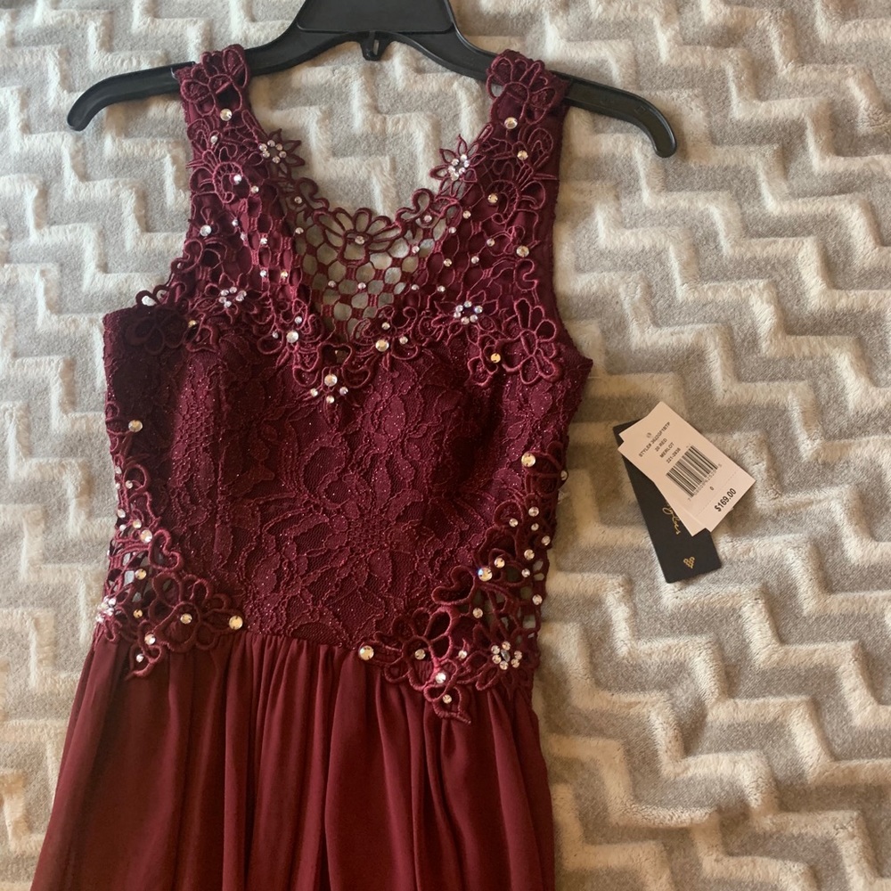 Merlot red long dress with leg split